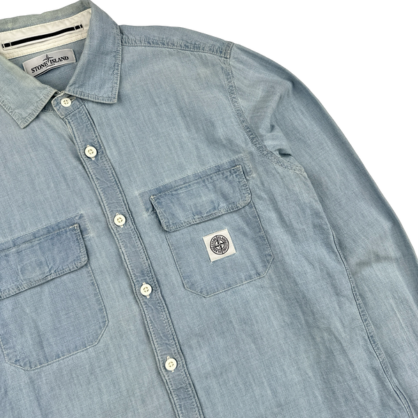 Stone Island 2013 Blue Denim Patch Buttoned Shirt - Large