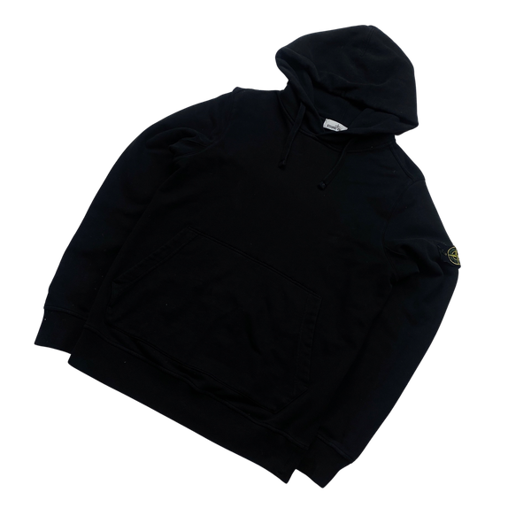 Stone Island Black Cotton Pullover Hoodie - Large