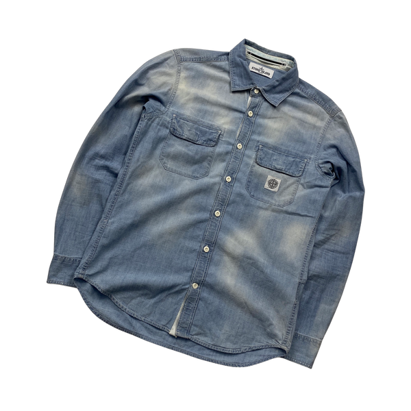 Stone Island 2013 Blue Acid Wash Denim Cotton Shirt - Medium