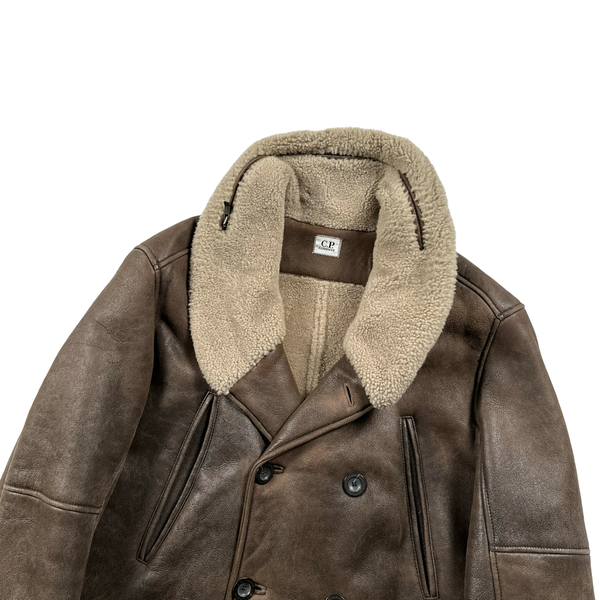 CP Company Brown Wool Shearling Lined Leather Jacket - Large