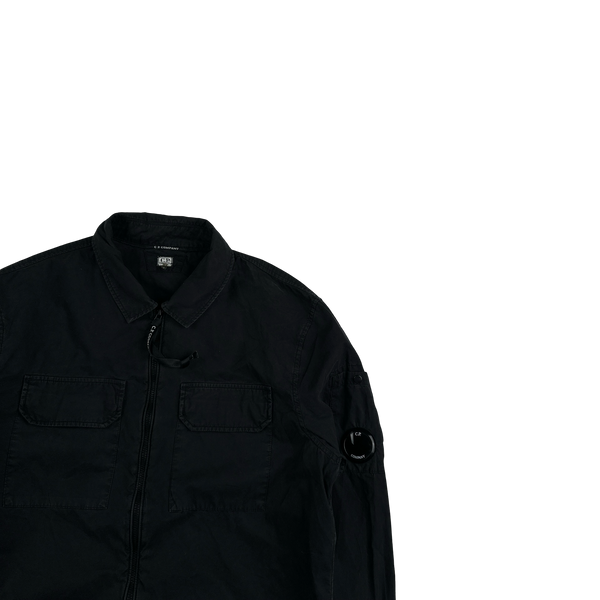 CP Company Black Zipped Cotton Overshirt - Small