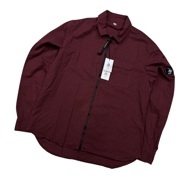 CP Company Burgundy Zipped Cotton Overshirt - XL
