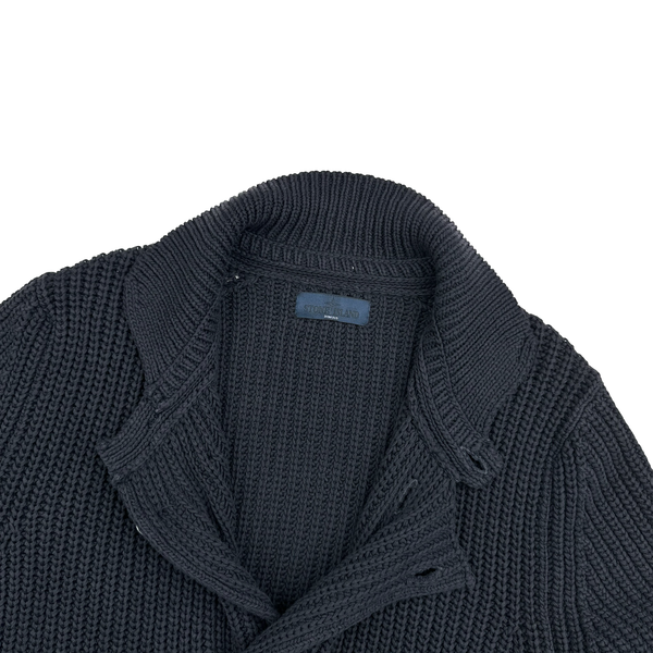 Stone Island 2012 Navy Ghost Piece Double Breasted Cotton Knit Buttoned Cardigan - XL