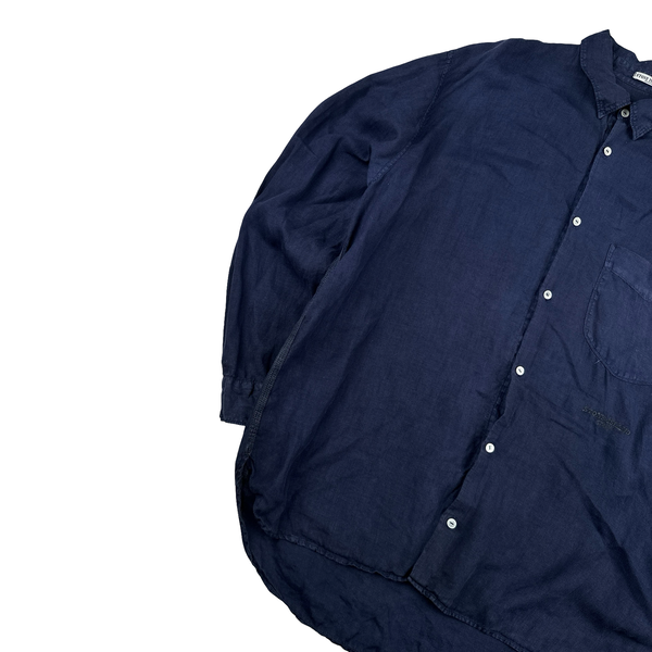 Stone Island Early 2000’s Navy Linen Spellout Buttoned Shirt - XXL