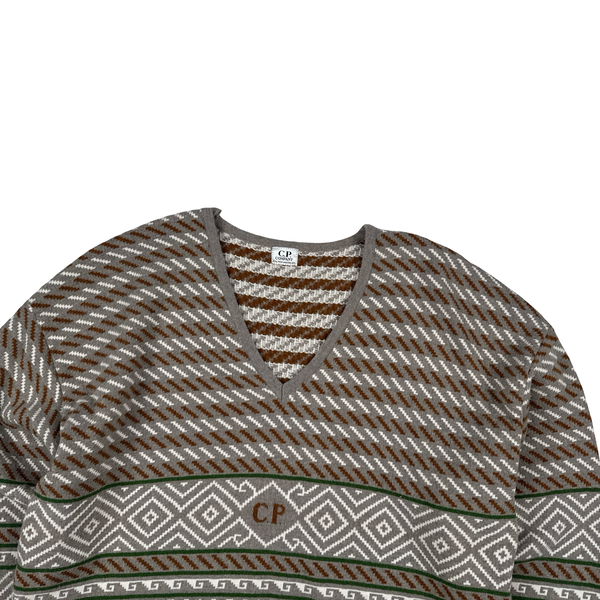 CP Company Vintage Spellout V Neckline Patterned Knit - XL