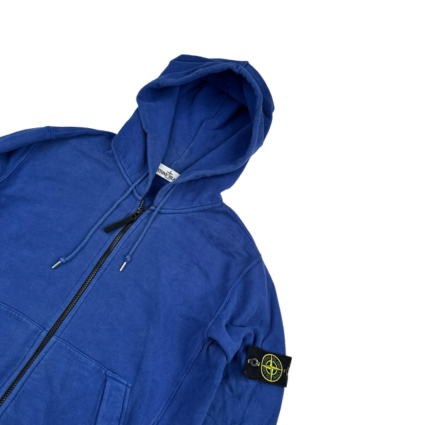 Stone Island Blue Cotton Zipped Hoodie - Large