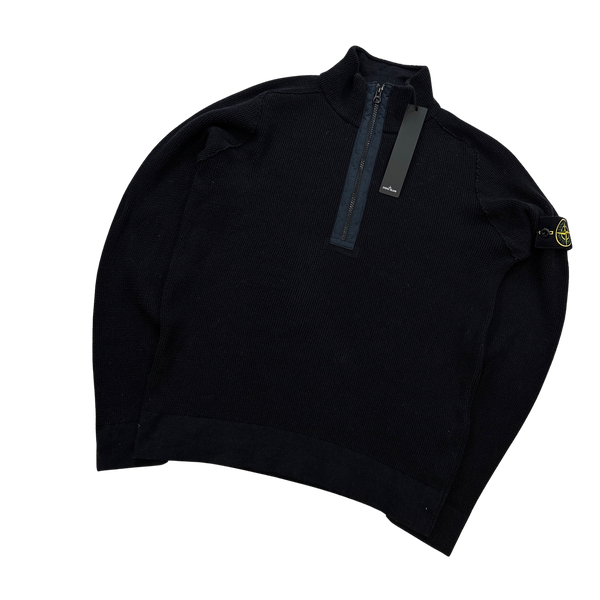 Stone Island 2022 Midnight Navy Quarter Zip Knit Jumper - Small