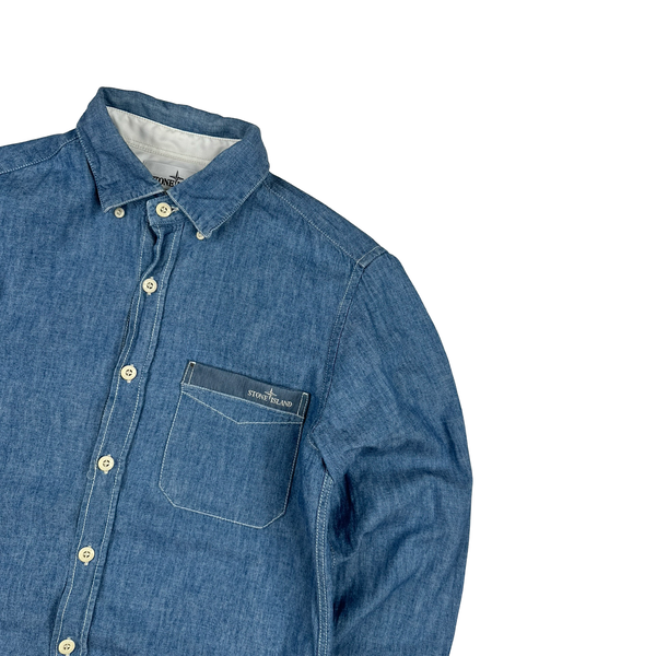 Stone Island Cotton 2014 Chambray Spellout Shirt - Small
