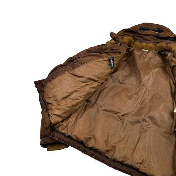 CP Company Brown Orange Toned Chrome Goggle Down Puffer Jacket - XXL