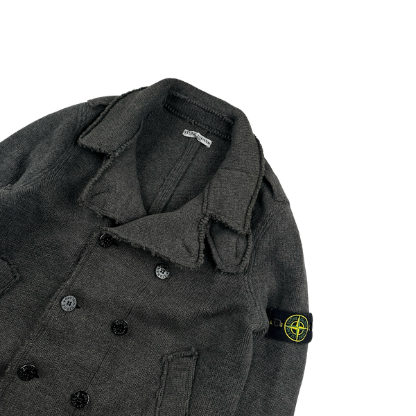 Stone Island 2008 Charcoal Double Breasted Wool Pea Coat - Large