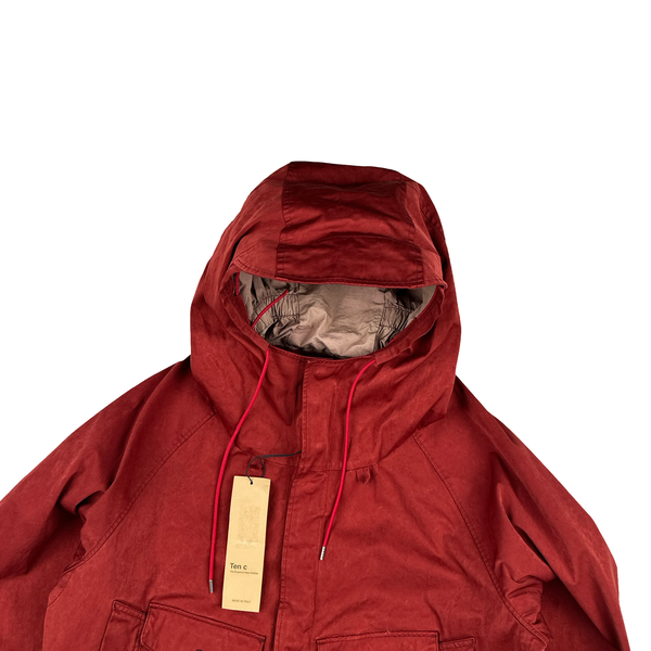 Ten C Red Chest Pocket Lined Hood Tempest Anorak Jacket - Large