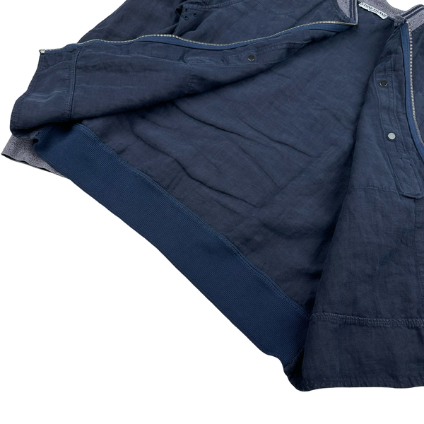 Stone Island 2008 Navy Lino Mesh Badge Linen Zip Up Jumper - Large