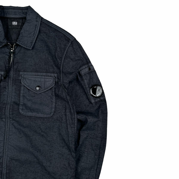 CP Company Popeline Placcato Navy Zipped Overshirt - Small