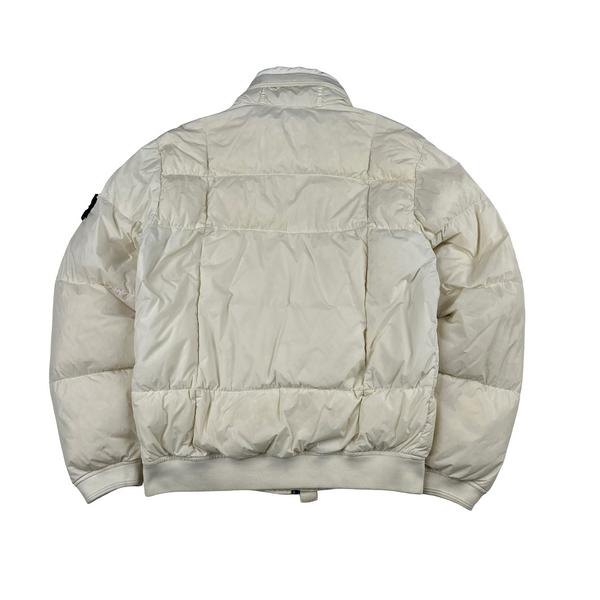 Stone Island 2018 White Garment Dyed Crinkle Reps Puffer Jacket - Small