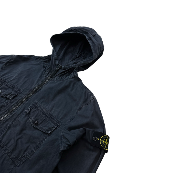 Stone Island Navy Hooded Cotton Overshirt Jacket - Medium