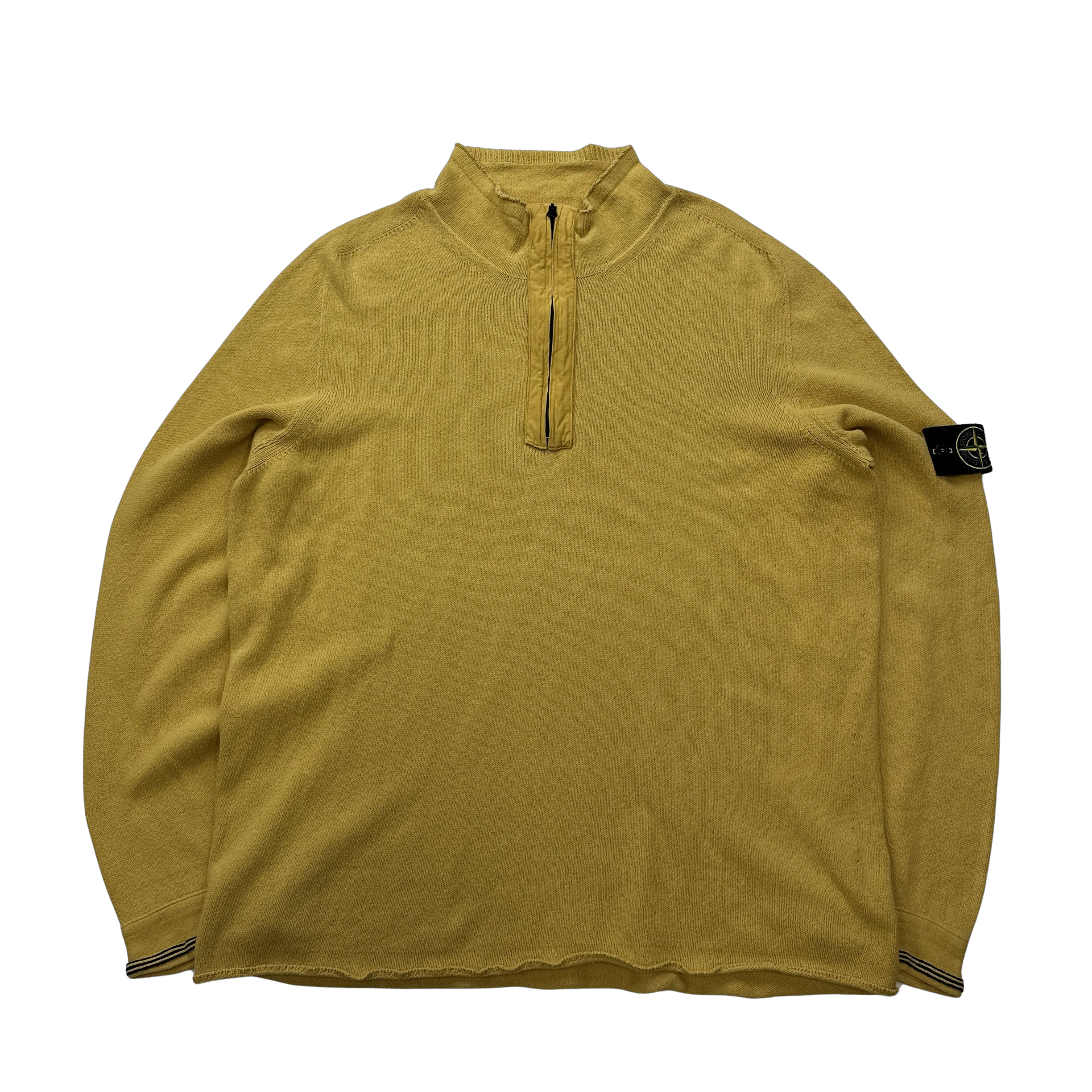 Stone Island 2005 Yellow Knitted Cotton Pullover Zipped Jumper 3XL