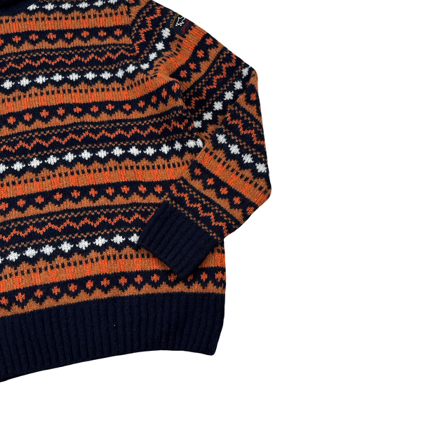 Paul & Shark Navy/Orange Roll Neck Wool Blend Thick Knitted Jumper - XL