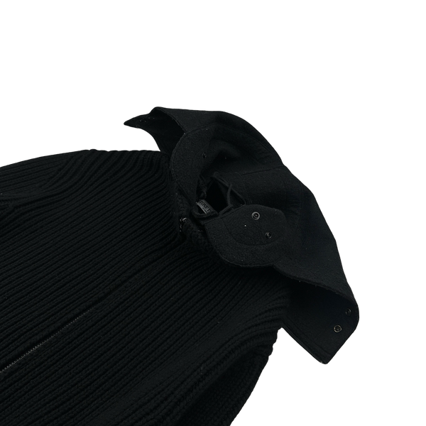 Stone Island 2006 Dutch Rope Hood Thick Heavyweight Wool Ribbed Zipped Knit Pullover - XXL