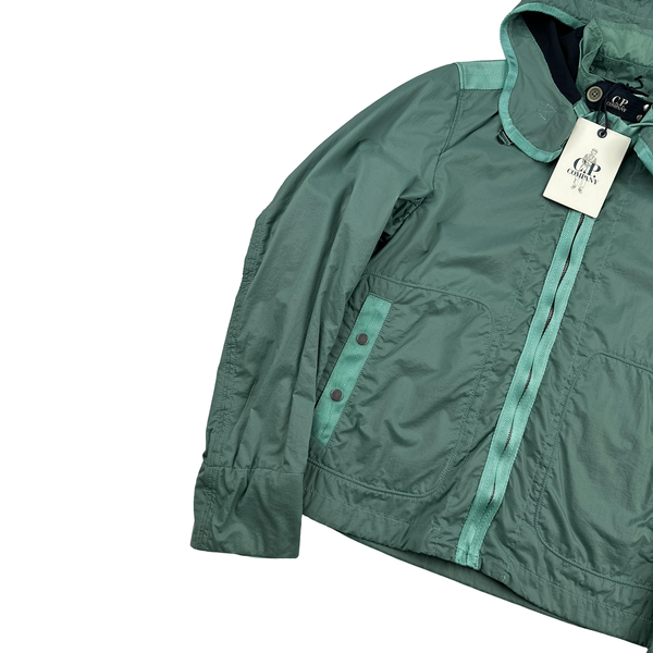 CP Company Turquoise Nylon Neck Tab Zipped Hooded Jacket - Large