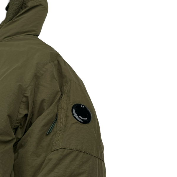 CP Company Khaki Flatt Nylon Extractable Down Filled Lens Viewer Long Puffer Jacket - Large