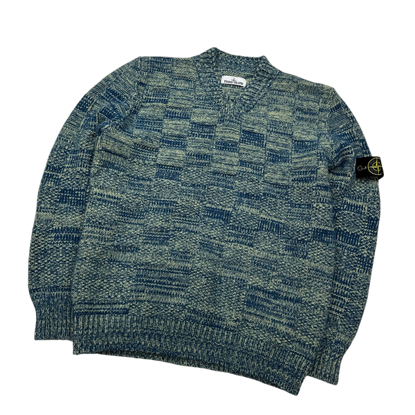 Stone Island 2017 Rare Wool Blend Knitted V-Neck Jumper - Large