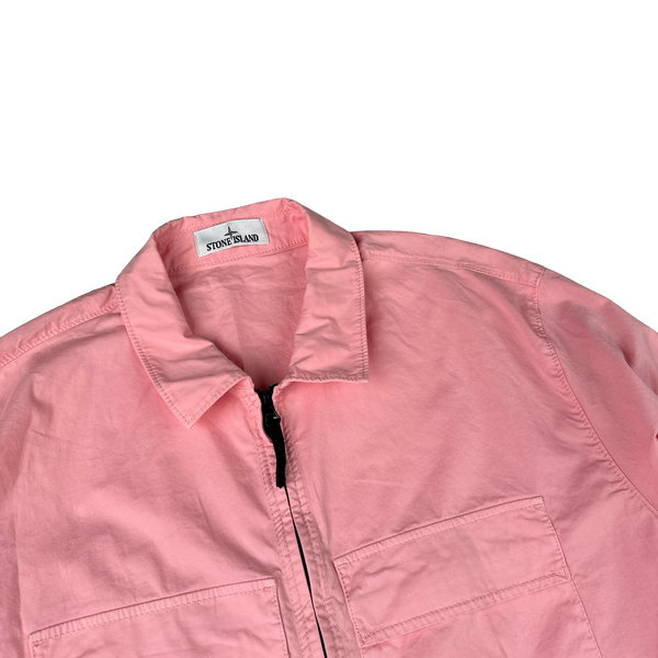 Stone Island 2023 Pink Supima Cotton Twill Zipped Overshirt - 3XL