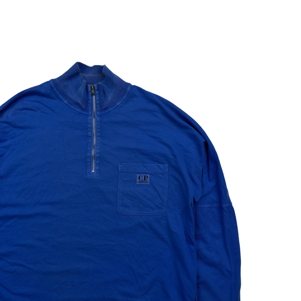 CP Company Blue Cotton Quarter Zip Pullover - Medium