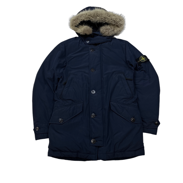 Stone Island Navy Down Filled Micro Reps Parka Jacket - Small