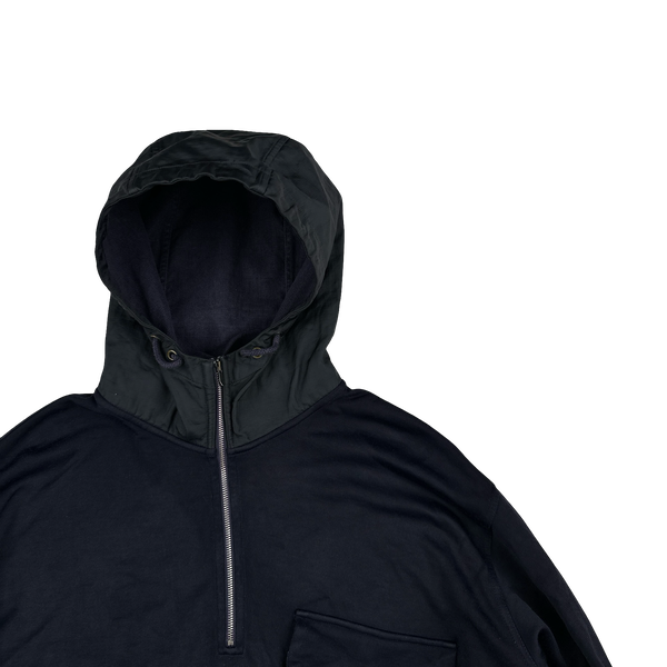CP Company Navy Quarter Zip Resin Coated Hood Pullover - XXL