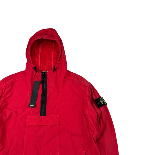 Stone Island 2022 Red Nylon Quarter Zipped Hooded Smock - Small, Medium