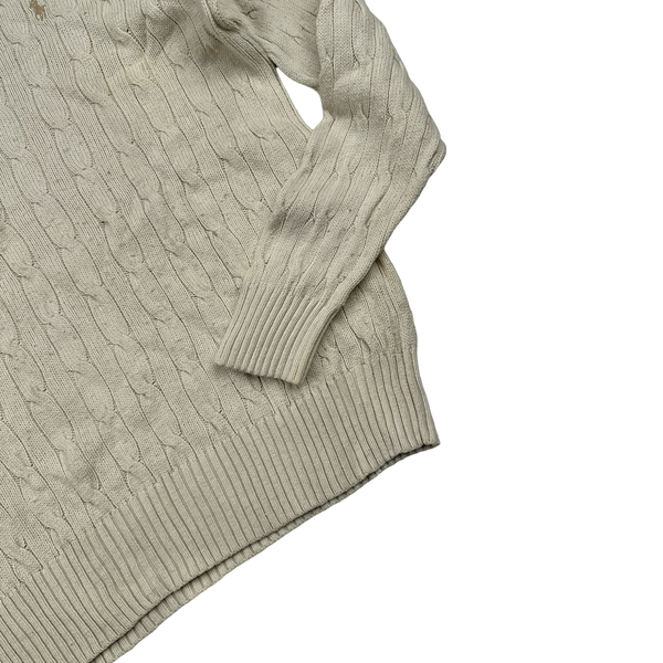 Ralph Lauren Cream Tussan Silk Knit Crewneck Jumper - Large