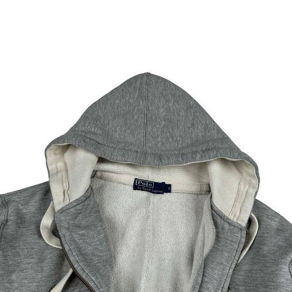 Ralph Lauren Grey Polo Logo Embroidered Zipped Hoodie - Small