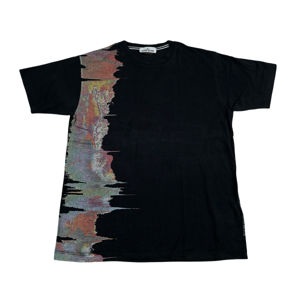 Stone Island 2017 Black Graphic Glitch Pattern T Shirt - XL