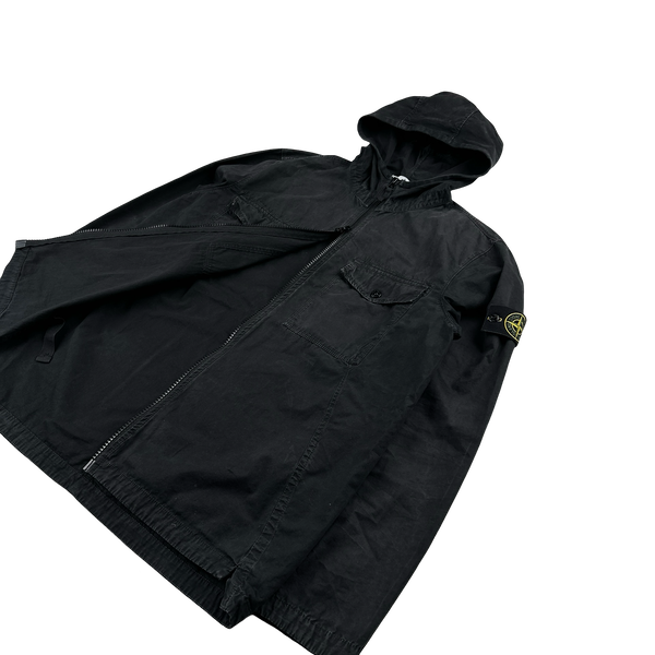 Stone Island 2018 Black Hooded Cotton Overshirt Jacket - Large