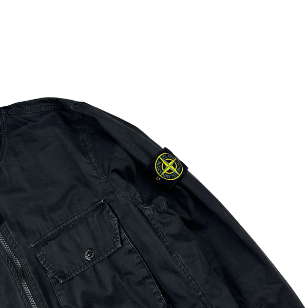 Stone Island 2021 Black Brushed Cotton Hooded Jacket - Small