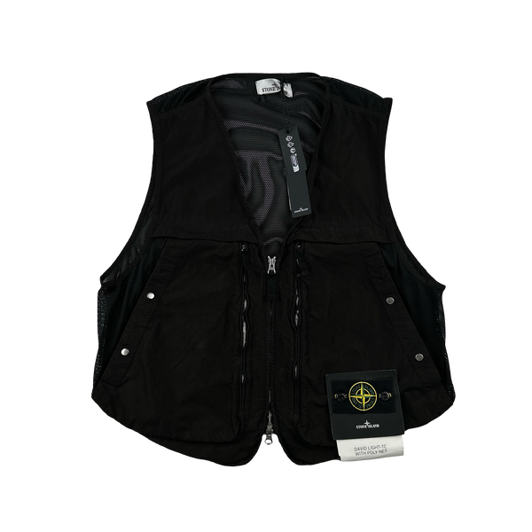 Stone Island 2024 Black David Light-TC Poly Net Gilet - Large