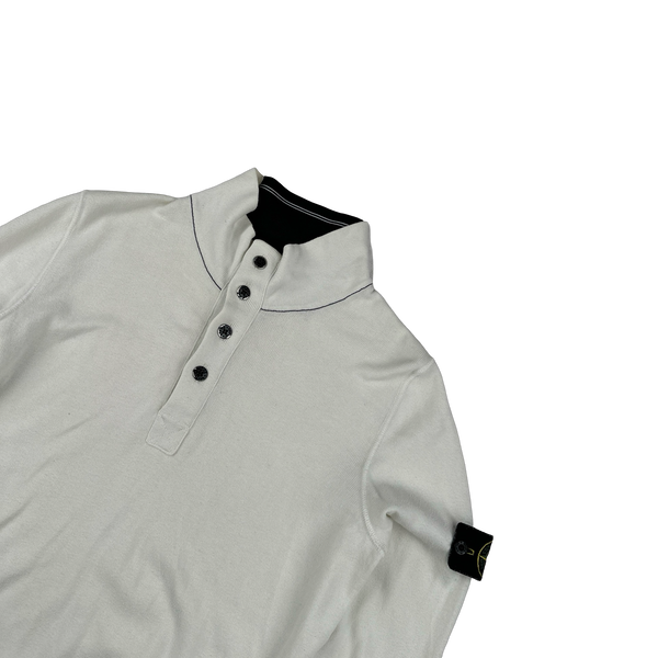 Stone Island 2011 White Buttoned High Neck Quarter Button Jumper - Medium
