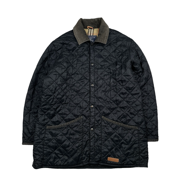 Burberry Nova Check Lined Black Quilted Padded Jacket - Large