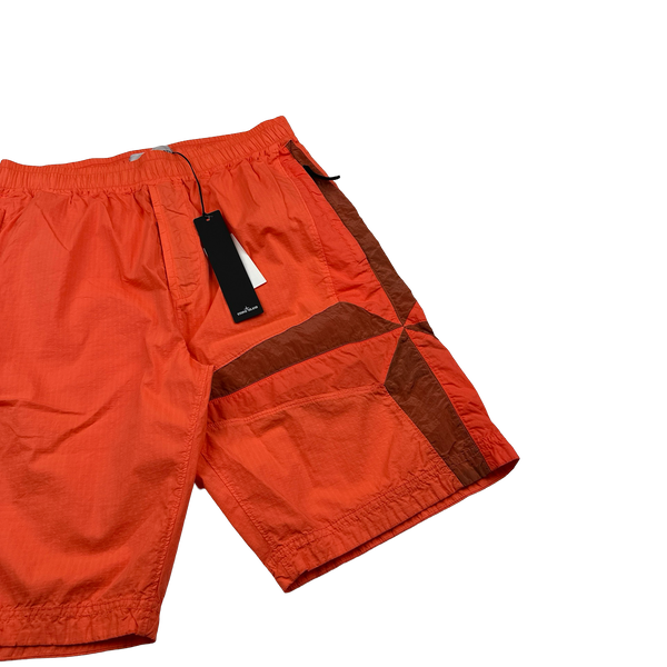 Stone Island 2022 Neon Coral Nylon Metal Rip Stop Short Set - Small