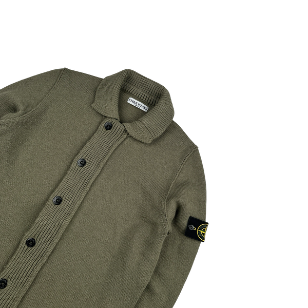 Stone Island 2009 Khaki Wool Buttoned Knit Jumper - Large