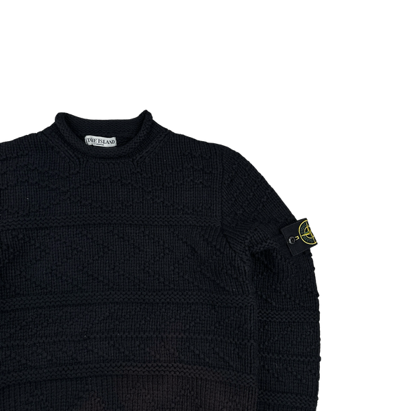 Stone Island 2009 Black Cotton Detailed Knit - Small