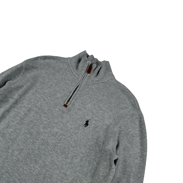 Ralph Lauren Grey Cotton Quarter Zip Jumper - Small