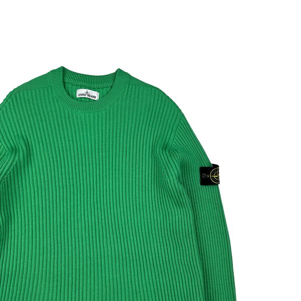 Stone Island 2021 Green Ribbed Wool Crewneck - Large