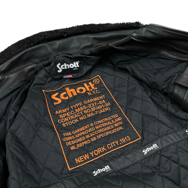 Schott Brown Heavyweight Leather Dual Layer Shearling Collar Jacket - Large