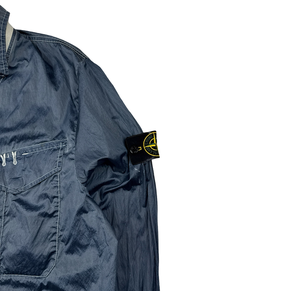 Stone Island 2010 Silver Blue Chest Zip Nylon Metal Overshirt - XXL