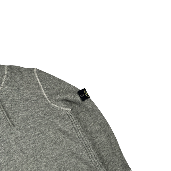 Stone Island 2007 Grey Wool Pullover Hoodie - Small