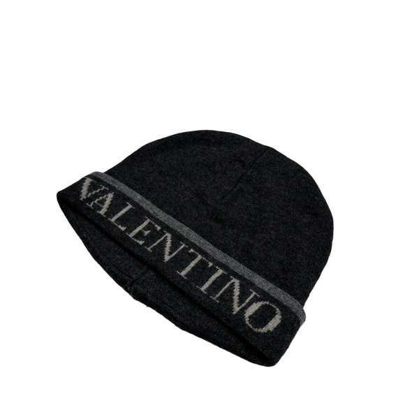 Valentino Charcoal Spellout Wool Beanie