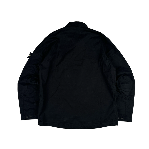 Stone Island 2025 Black Cotton Buttoned Chest Pocket Overshirt - Large