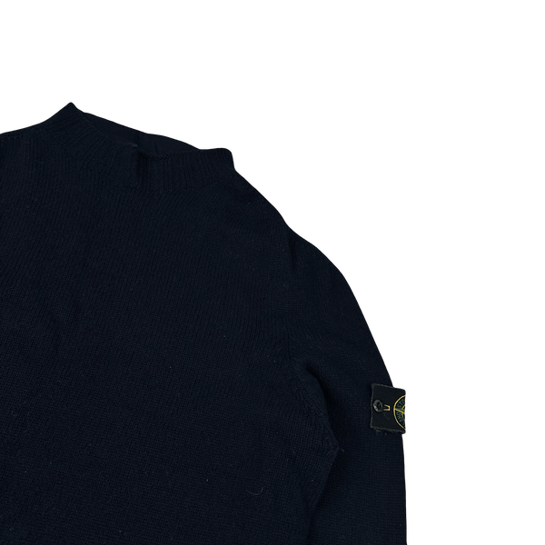 Stone Island 2002 Vintage High Neck Navy Wool Jumper - XXL