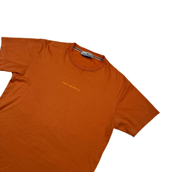 Stone Island 2023 Orange Spellout Printed Graphic T Shirt - Medium